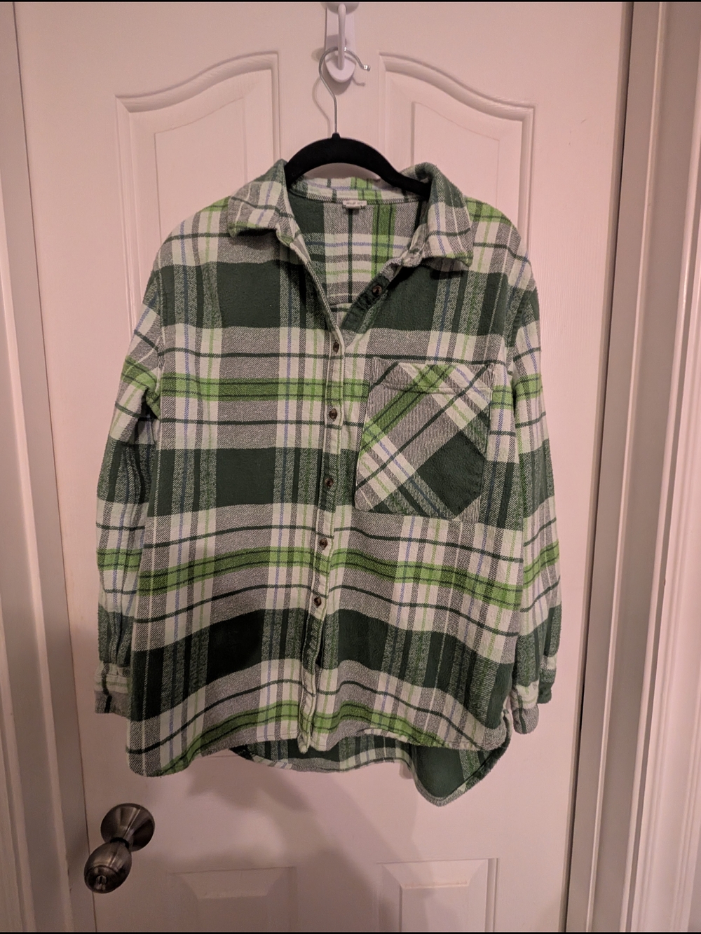 Aerie Green & White Plaid Flannel Shirt